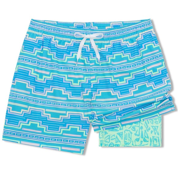 chubbies Aqua and Lavender Geometric Swim Trunks 4”Inseam for Teenagers Size XS